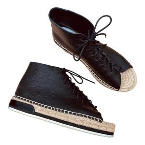 Miista Size 7.5 Black Open Toe Leather Imogen Espadrilles